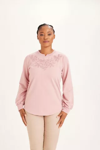 EMBROIDERED PULLOVER PINK