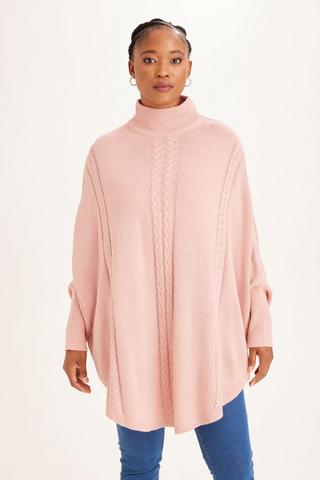 KNITTED PONCHO PINK