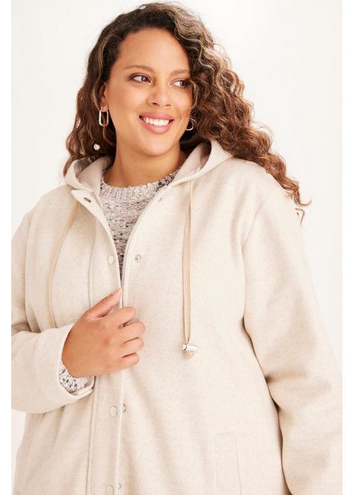 HOODED MELTON JACKET STONE - 3XL - Stone | MILADYS
