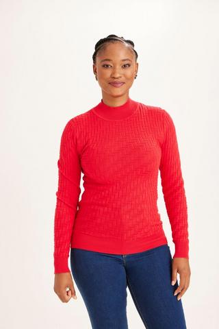 TEXTURED KNITTED PULLOVER RED