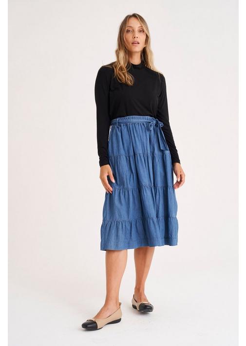 ◆GLOWNY◆ AMELIA TIERED RUFFLE SKIRT DENIM GY24FASK001DM AMELIA TIERED RUFFLE SKIRT (COTTAGE BLUE) - GLOWNY