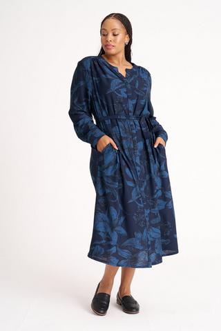 NAVY PRINTED SHIRT DRESS