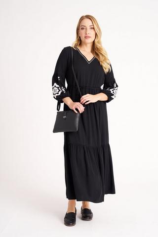 EMBROIDERED PEASANT DRESS BLACK