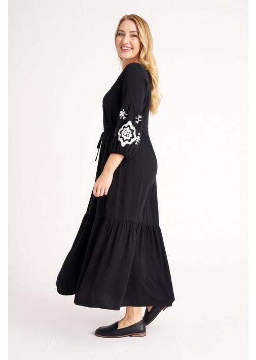 EMBROIDERED PEASANT DRESS BLACK - 3XL - Black | MILADYS