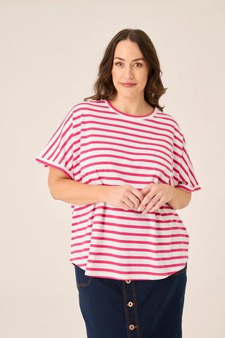 OVERSIZED STRIPE TEE CERISE