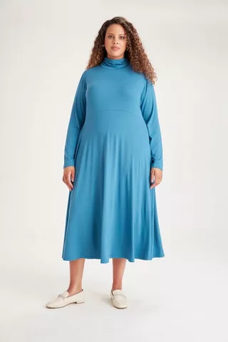 VISCOSE FIT AND FLARE DRESS TEAL