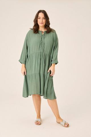 SAGE LUREX PEASANT DRESS