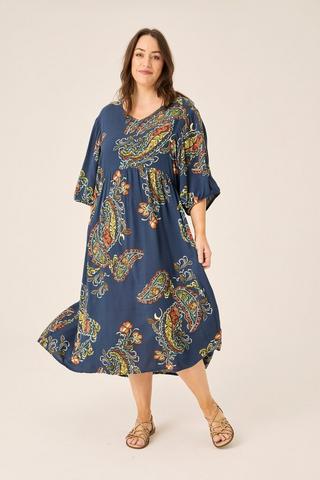 PAISLEY PRINT DRESS NAVY