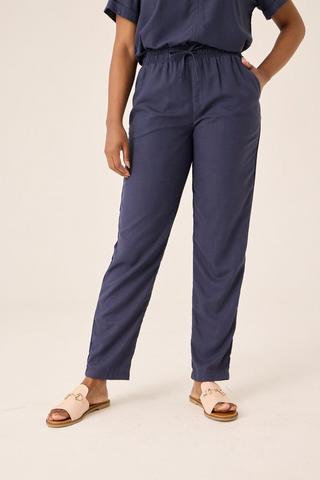 LINEN BLEND TAPPERED PANTS NAVY