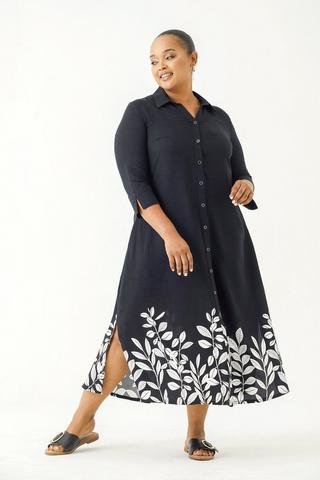 FLORAL SHIRT DRESS BLACK