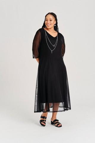 MESH FIT AND FLARE DRESS