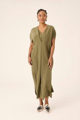 olive green kaftan dress Olive Green Striped Kaftan - Plus Size Poolside & Resort Dress 1X-3X main image 1