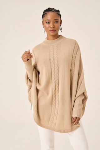 KNITTED PONCHO STONE