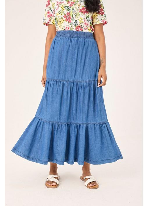 TIERED DENIM SKIRT INK - 3XL - Ink | MILADYS