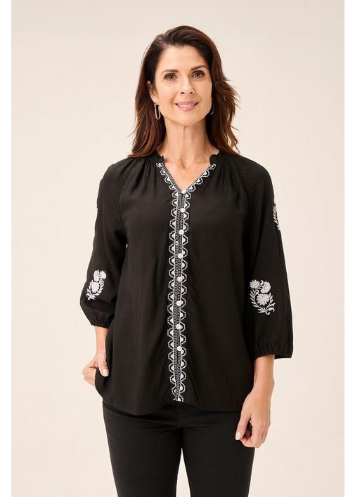 EMBROIDERED TOP BLACK - XL - Multi | MILADYS