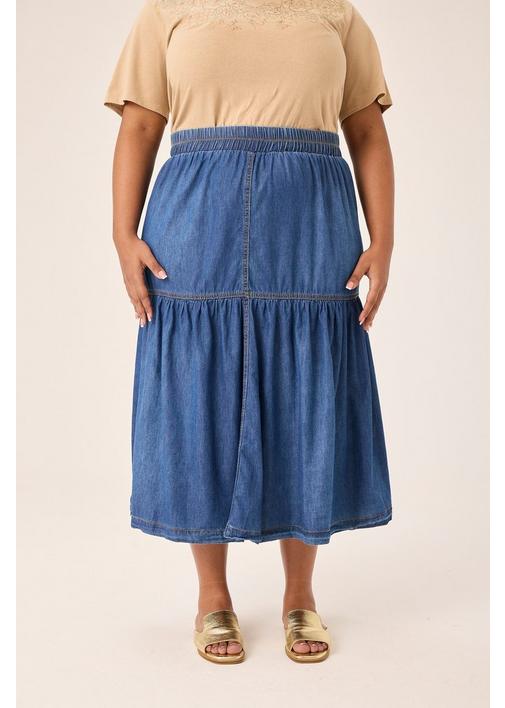 TIERED DENIM SKIRT - XXL - Ink | MILADYS