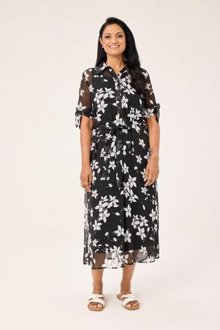 MONOCHROME FLORAL SHIRT DRESS