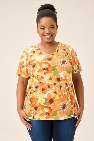 FLORAL PRINT TEE ORANGE