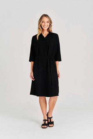 TEXTURED SHIRT DRESS BLACK