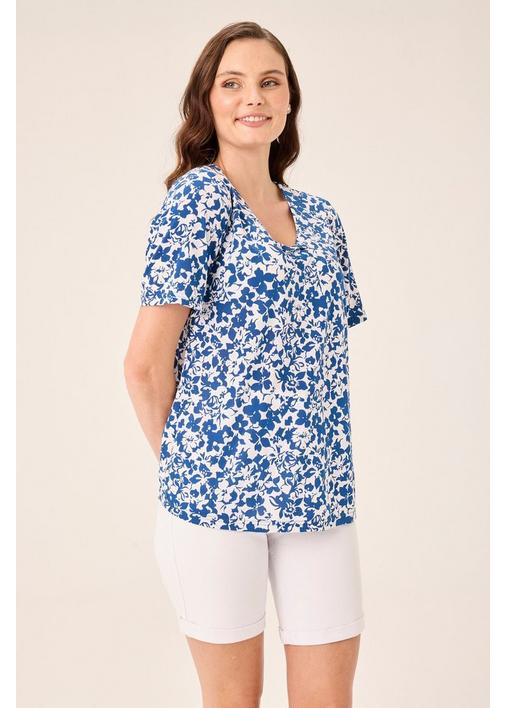 売れ筋商品|||ルビーロード カットソー トップス レディース Plus Size Tropical Layered Print Top Chambray Blue Multi TOP *MISSY* CHAMBRAY MULTI LAYERED TROPICAL PRINT - Four