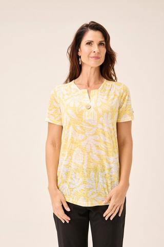 FLORAL HENLEY TOP YELLOW