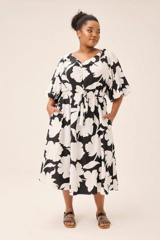 MONOCHROME FLORAL A-LINE DRESS