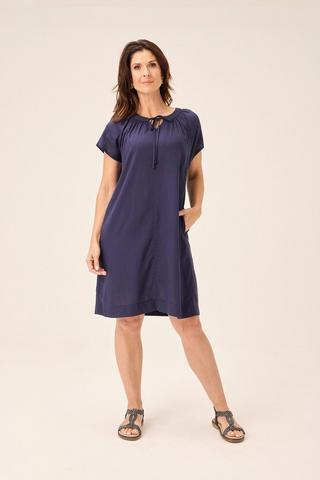 NECK TIE SHIFT DRESS NAVY