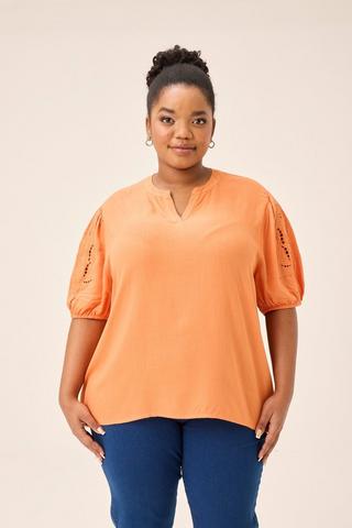 EMBROIDERED SLEEVE TOP ORANGE