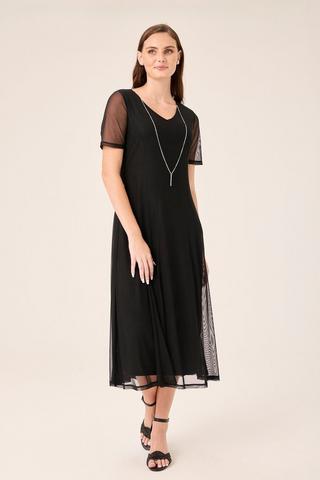 BLACK MESH FIT AND FLARE DRESS