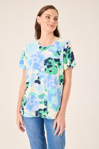 BLUE GREEN FLORAL BOXY TOP