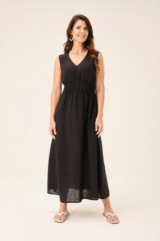 SLEEVELESS PEASANT DRESS BLACK