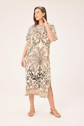 PALM PRINT A-LINE KAFTAN DRESS