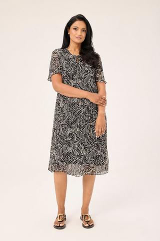 MONOCHROME FLORAL LUREX DRESS