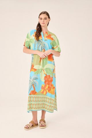 BOLD BEACH PRINT KAFTAN DRESS