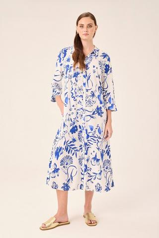 PRINTED SHIRT DRESS BLUE WHITE