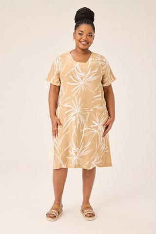 PRINTED SHIFT DRESS STONE