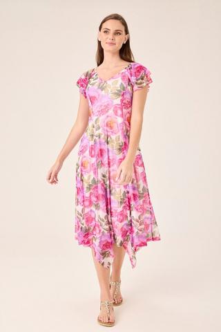 FLOWER MESH FIT AND FLARE DRESS