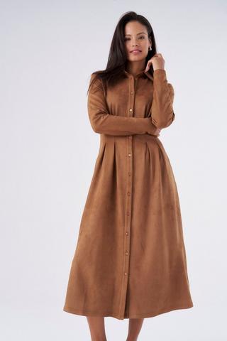 SUEDE FEEL SHIRT DRESS NATURAL