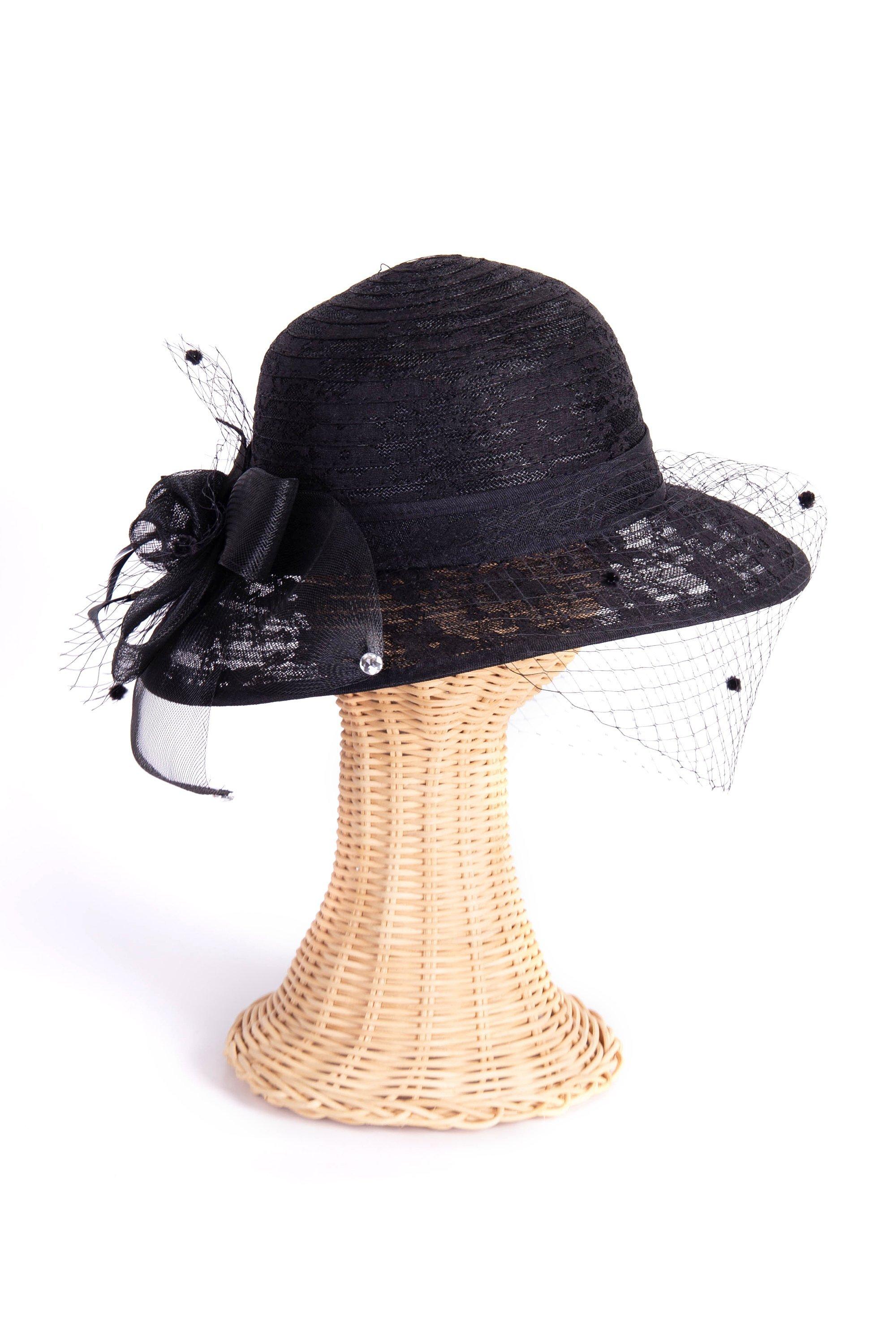 LACE HAT WITH VEIL BLACK - NS - Black