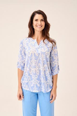 PRINTED HENLEY TOP BLUE