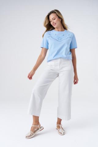 PATCH POCKET WIDE LEG DENIM JEANS WHITE