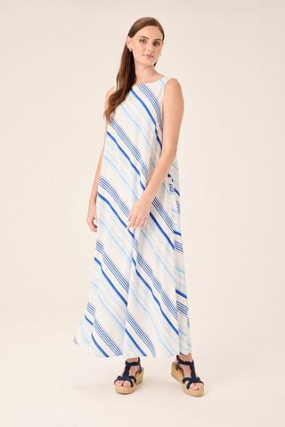 SLEEVELESS A-LINE DRESS STRIPE BLUE