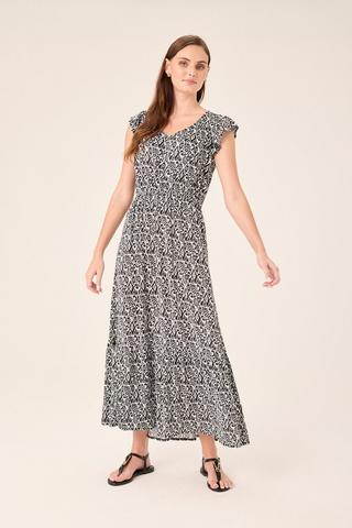 MONOCHROME PRINT PEASANT DRESS