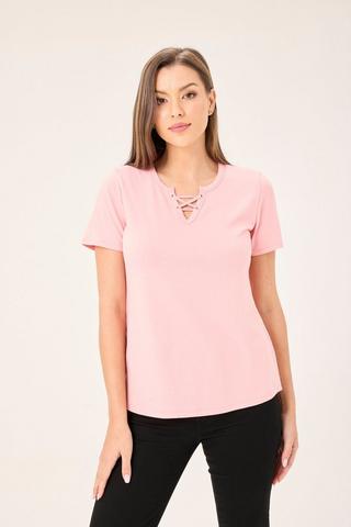 NECKLINE DETAIL T-SHIRT CORAL