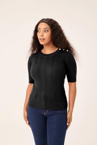 SHORT SLEEVE KNIT PULLOVER BLACK