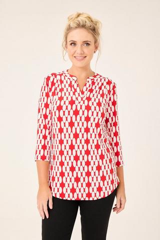 PRINTED HENLEY TOP RED