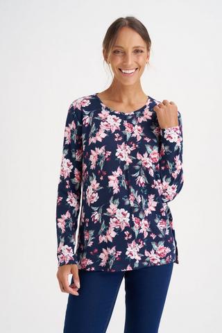 KNIT FLORAL PRINT BOXY TOP