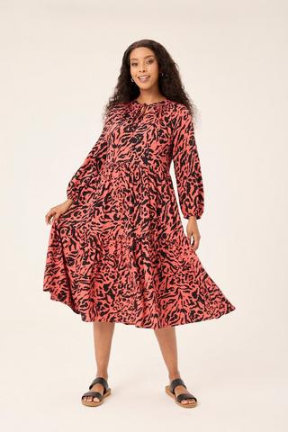 ANIMAL PRINT PEASANT DRESS