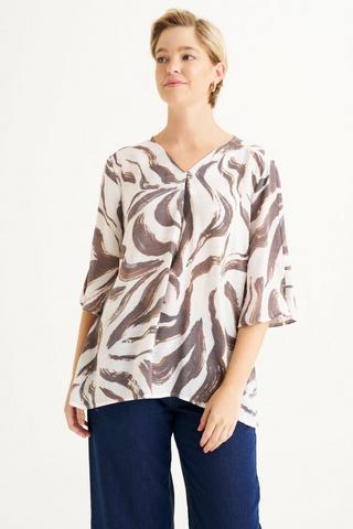 SWIRL HENLEY TOP BROWN