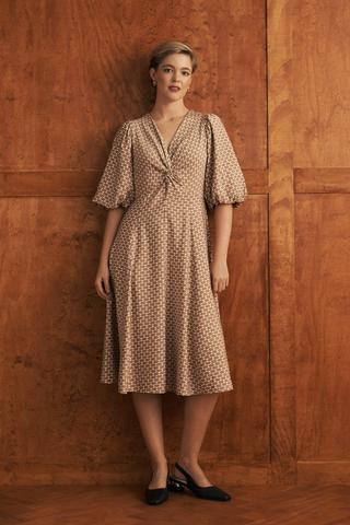 ABSTRACT PRINT FIT AND FLARE DRESS